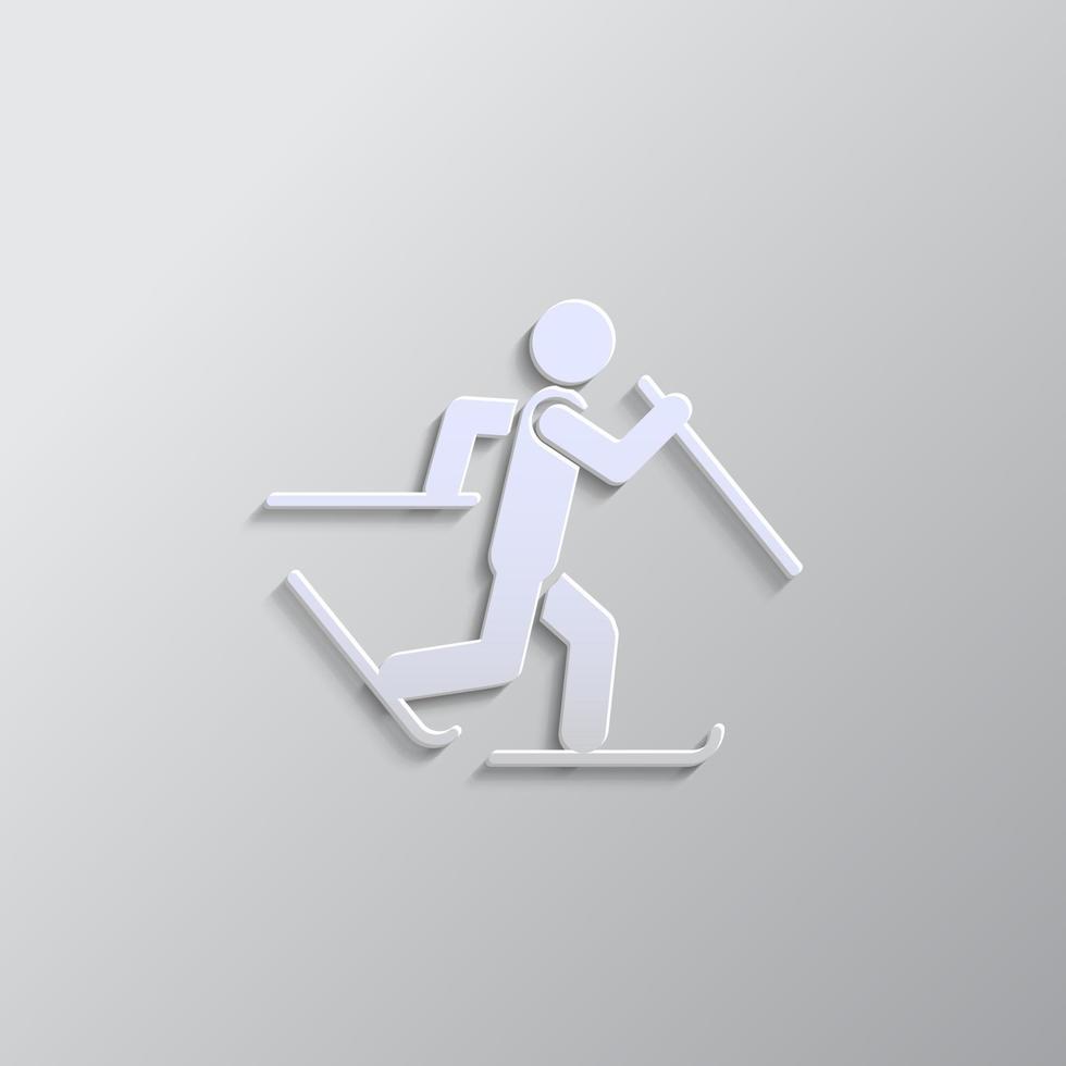 esquiador esquiar papel estilo, icono. gris color vector fondo- papel estilo vector icono.