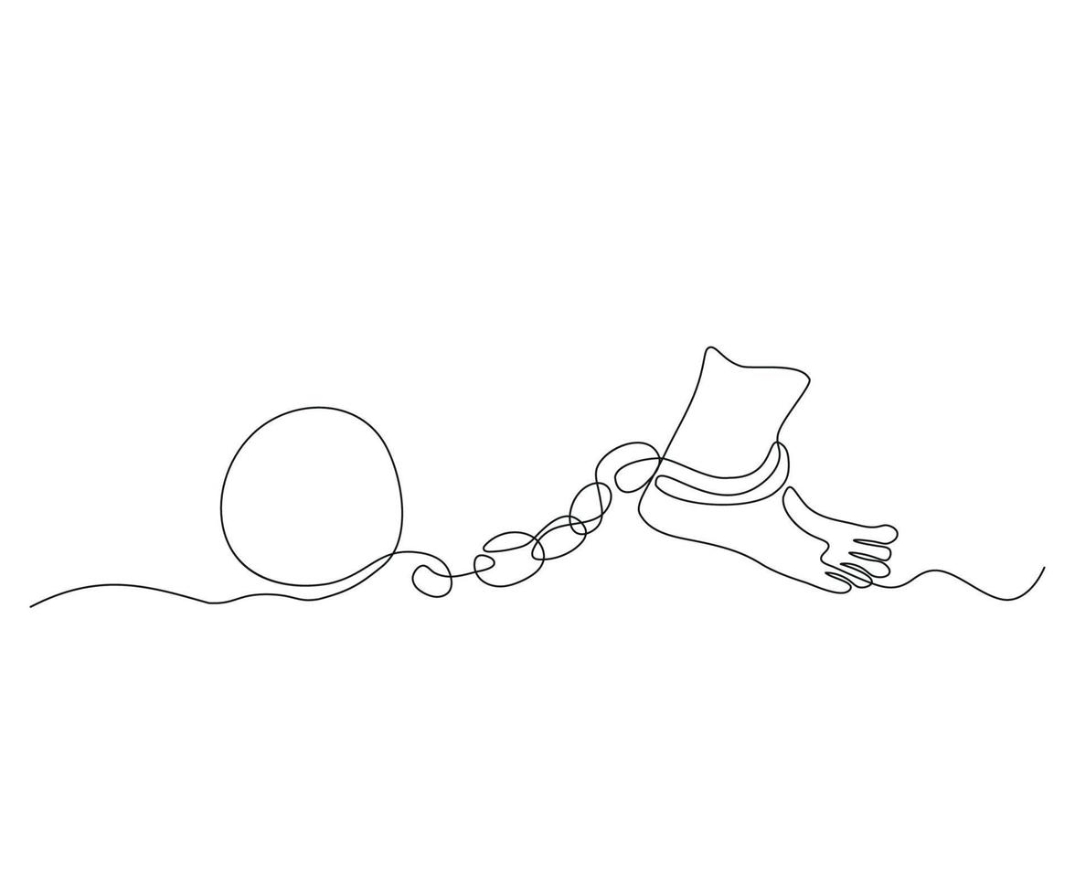 abstract Leg in shackles, unfreedom,slavery, submission Continuous On Line Drawing vector