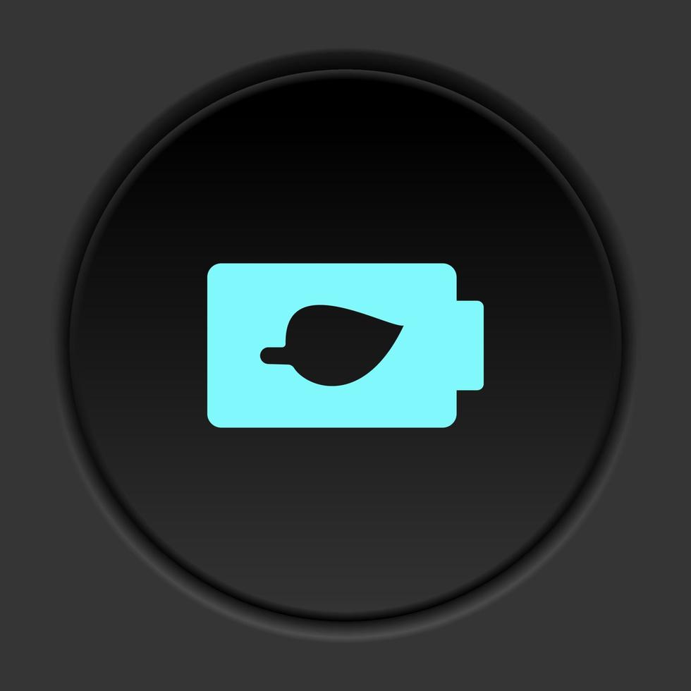 Dark button icon charge ecology battery. Button banner round badge interface for application illustration on darken background vector