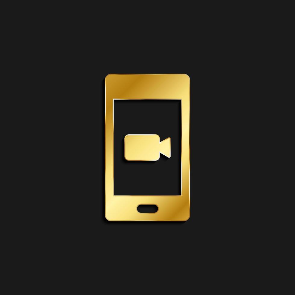mobile, camera gold icon. Vector illustration of golden style icon on dark background