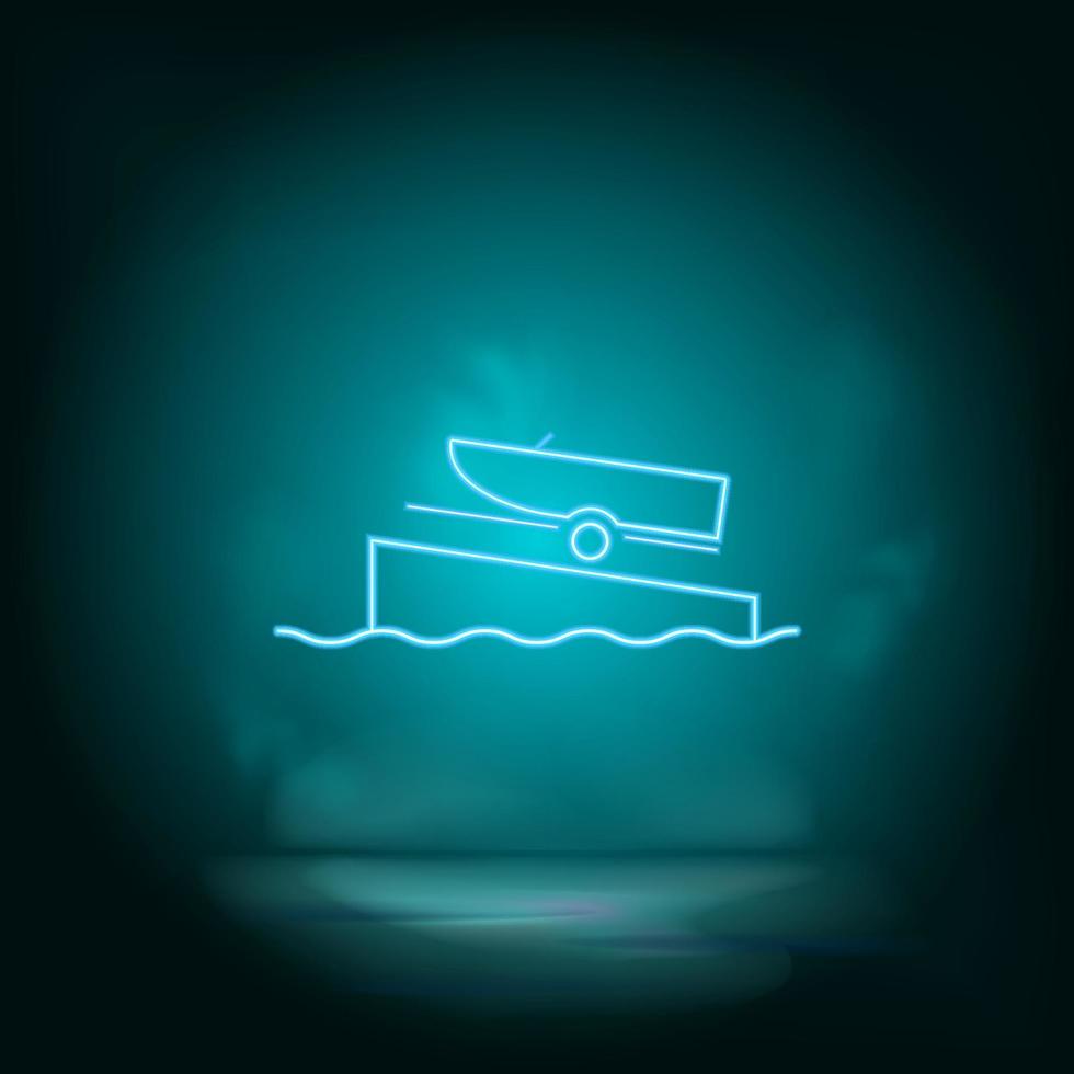 Boat on a ramp blue neon vector icon. Simple element illustration from map and navigation concept. Boat on a ramp blue neon vector icon. Real estate concept vector illustration. on white background