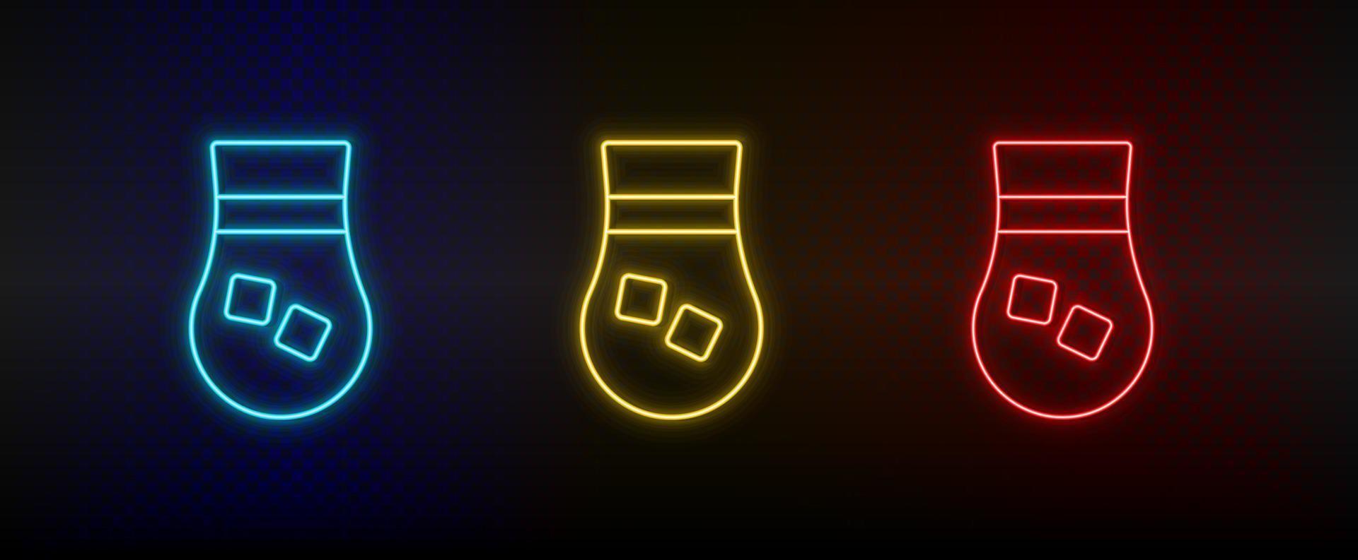 Neon icon set alcohol, cocktail, drink. Set of red, blue, yellow neon vector icon on dark background