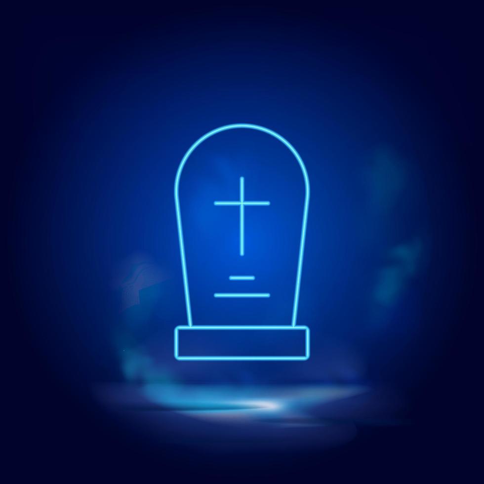 Grave symbol neon icon. Blue smoke effect blue background vector