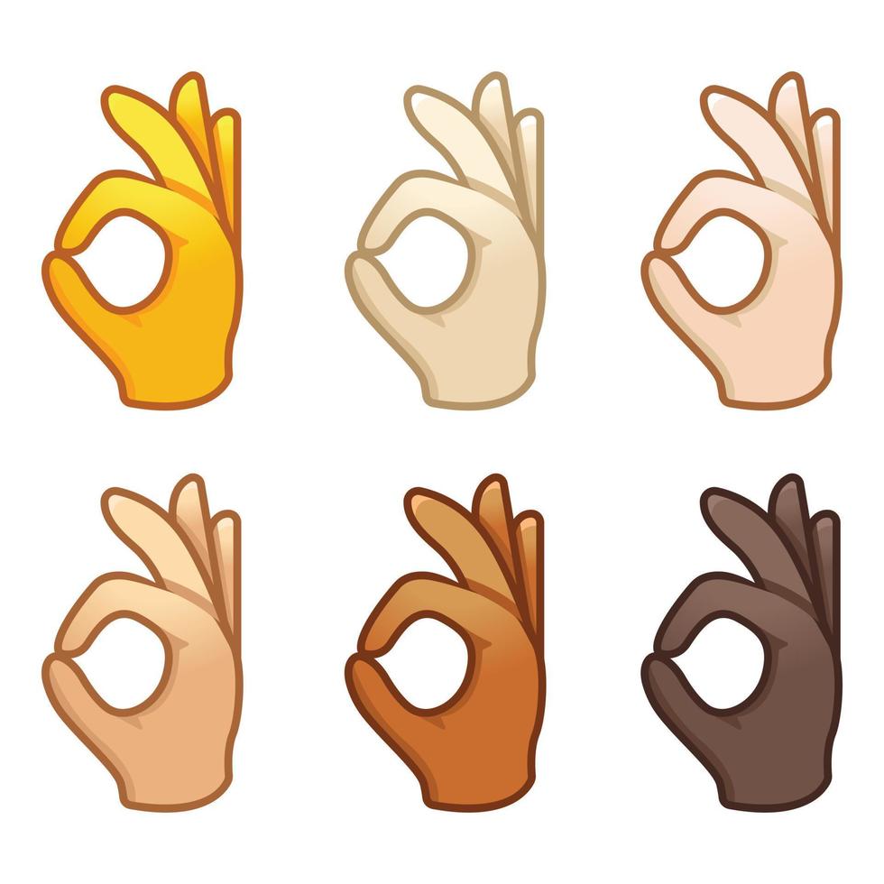 diferente estado animico emojis emocional bueno emoji mano conjunto de varios piel tonos lindos dibujos animados estilizado vector dibujos animados ilustración iconos aislado en blanco antecedentes.