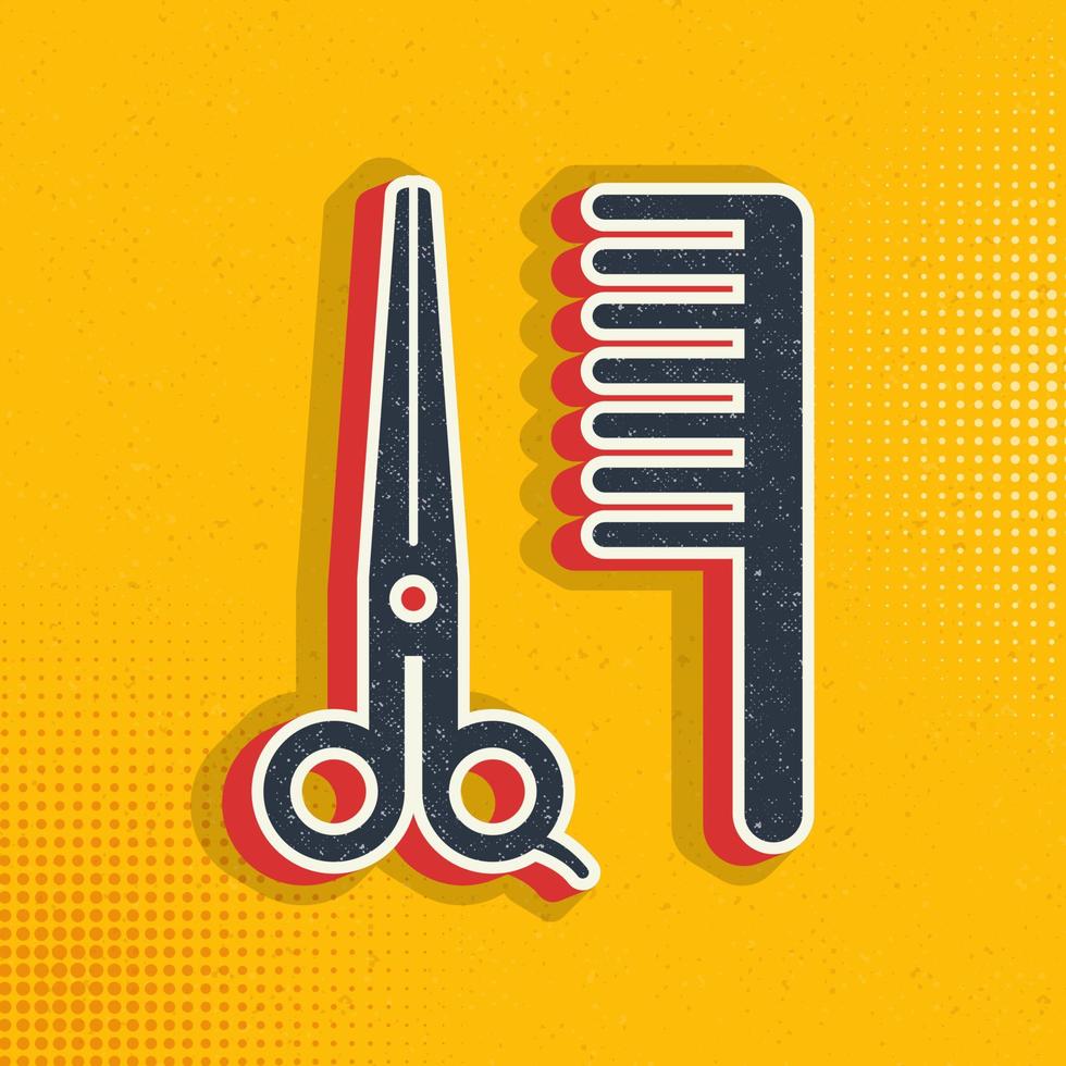 Scissors, comb, barber pop art, retro icon. Vector illustration of pop art style on retro background