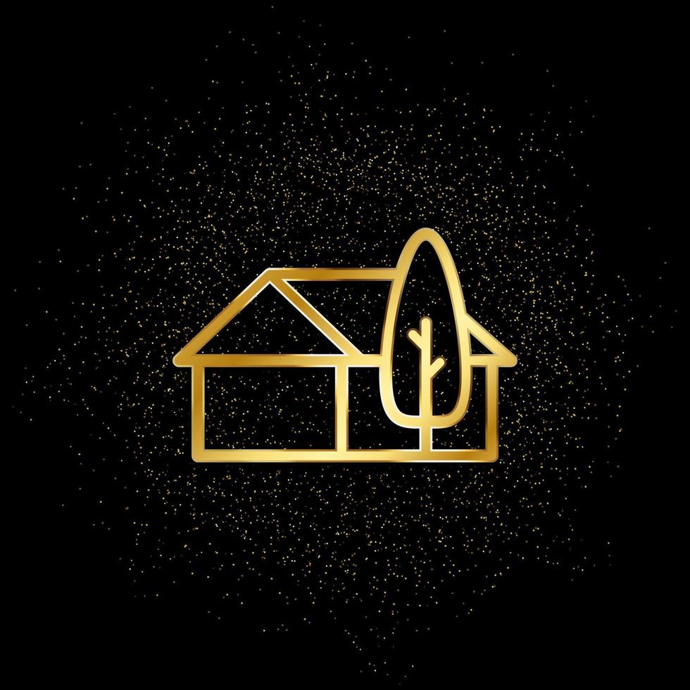 Home, house gold icon. Vector illustration of golden particle background. Real estate concept vector illustration .