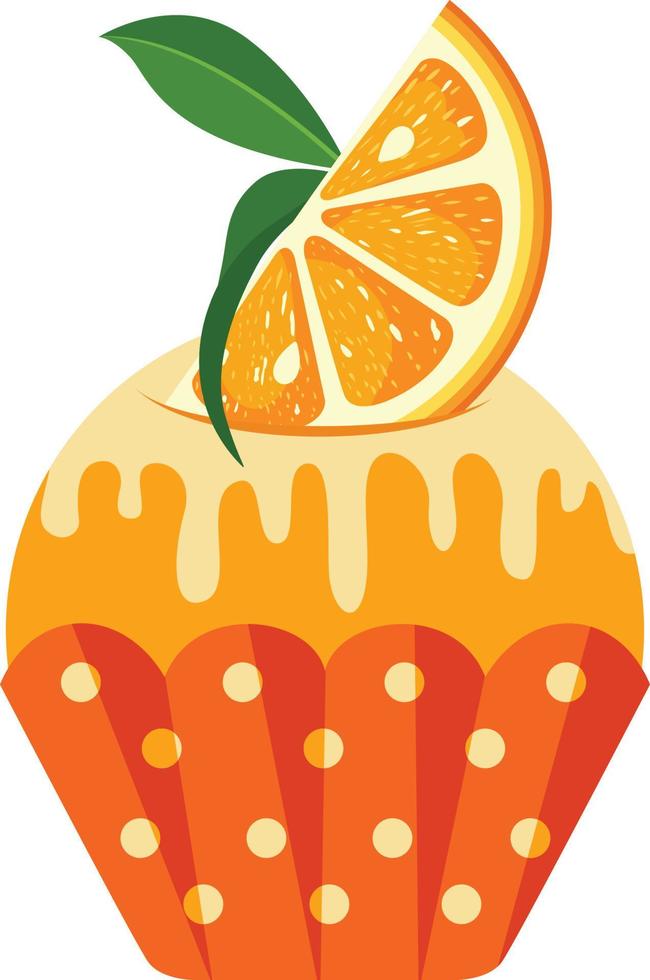 Delicious orange cupcake with slice of orange and  leaf vector