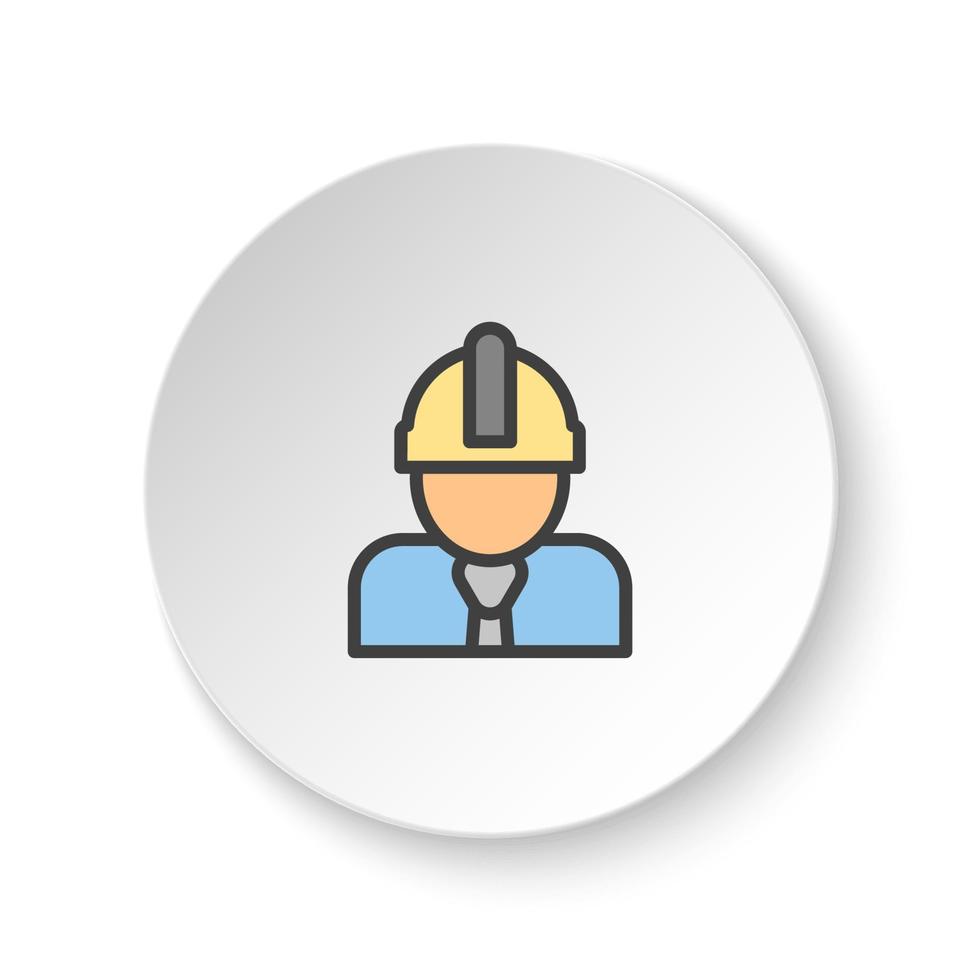 Round button for web icon, architect, construction worker. Button banner round, badge interface for application illustration on white background vector