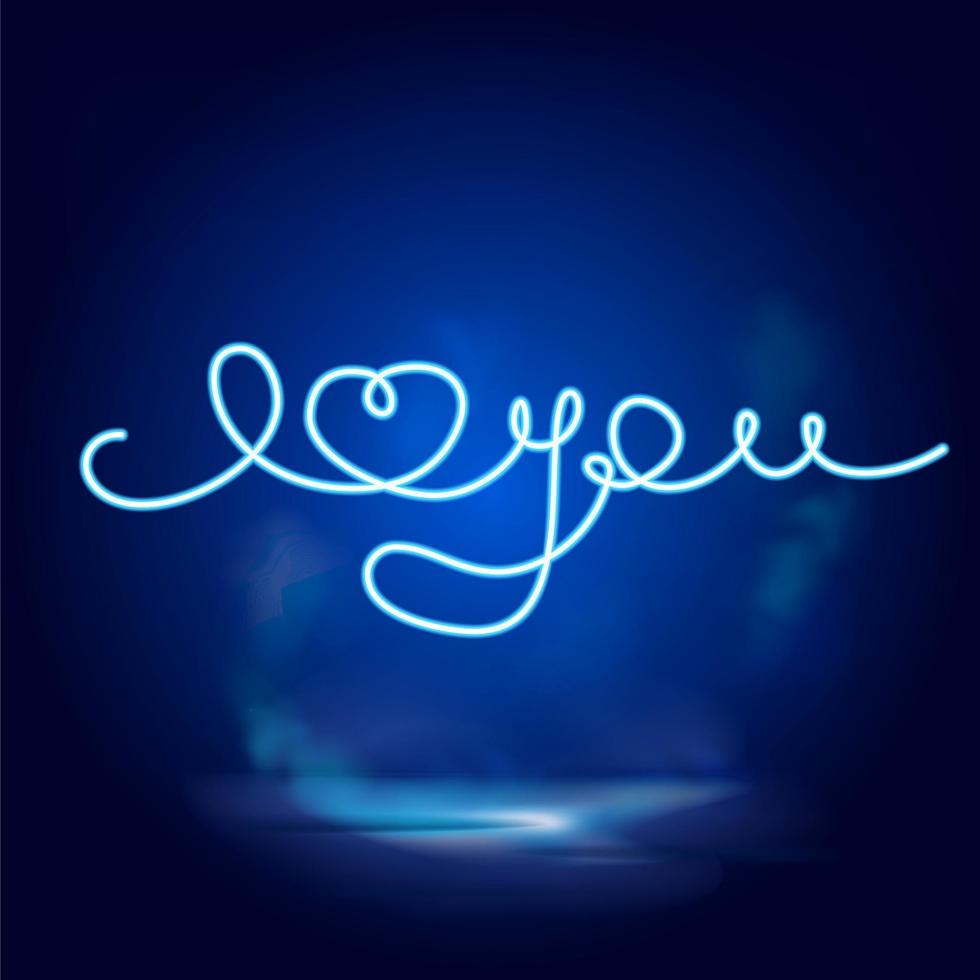 I love you one line neon vector icon. One line art, illustration