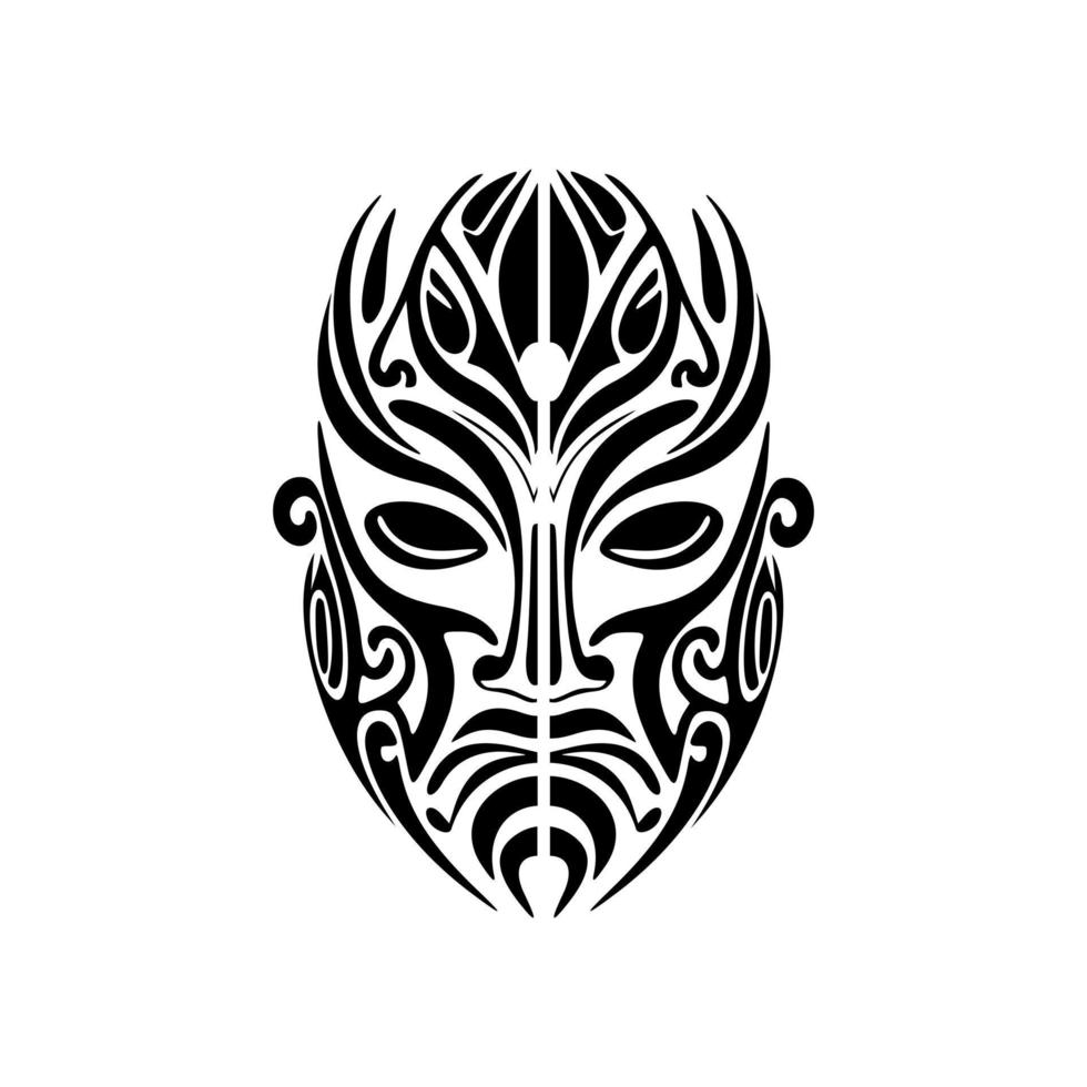 vector tatuaje bosquejo de un negro y blanco polinesio Dios mascarilla.