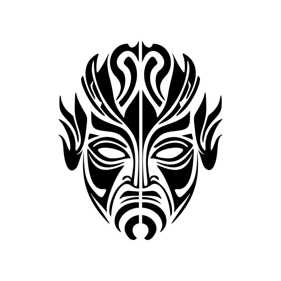 Vector sketch of a black and white Polynesian God mask tattoo.