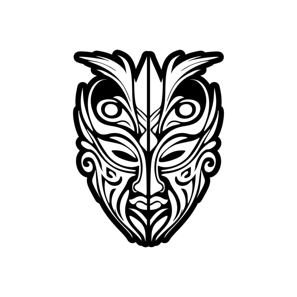 vector tatuaje de un negro y blanco polinesio Dios máscara bosquejo.