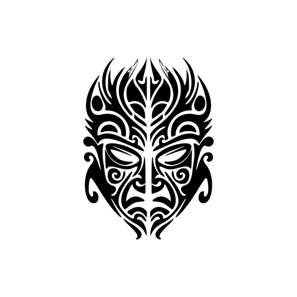 Vector tattoo sketch of Polynesian god mask with black and white colors