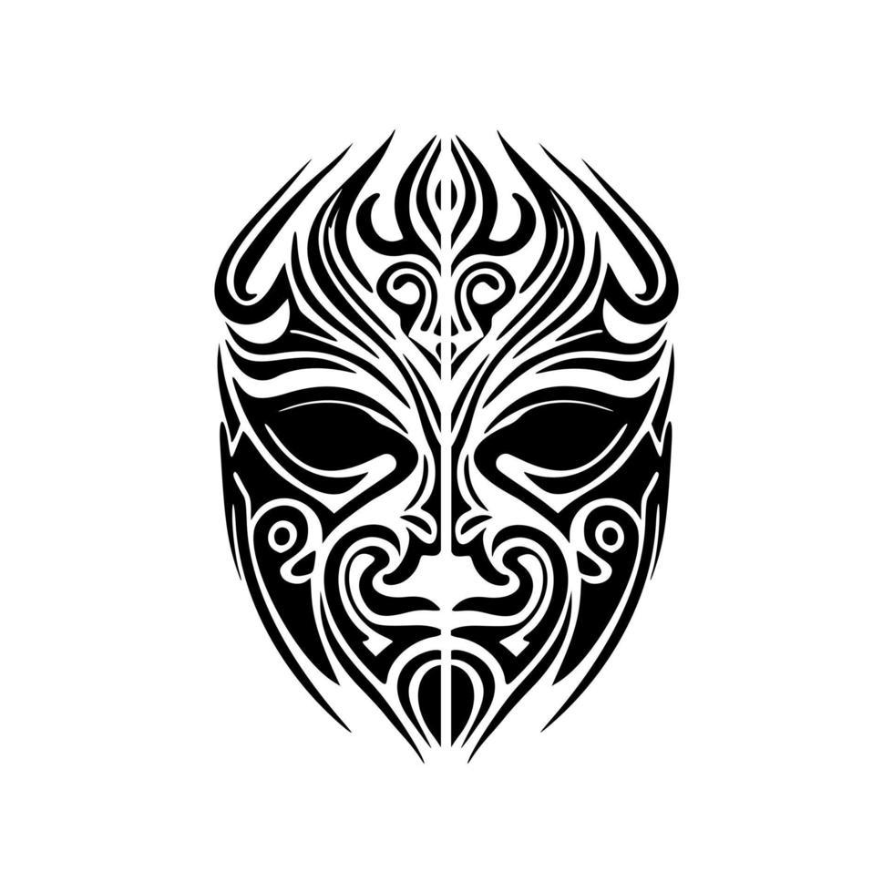 vector negro y blanco tatuaje de un polinesio Dios máscara bosquejo.
