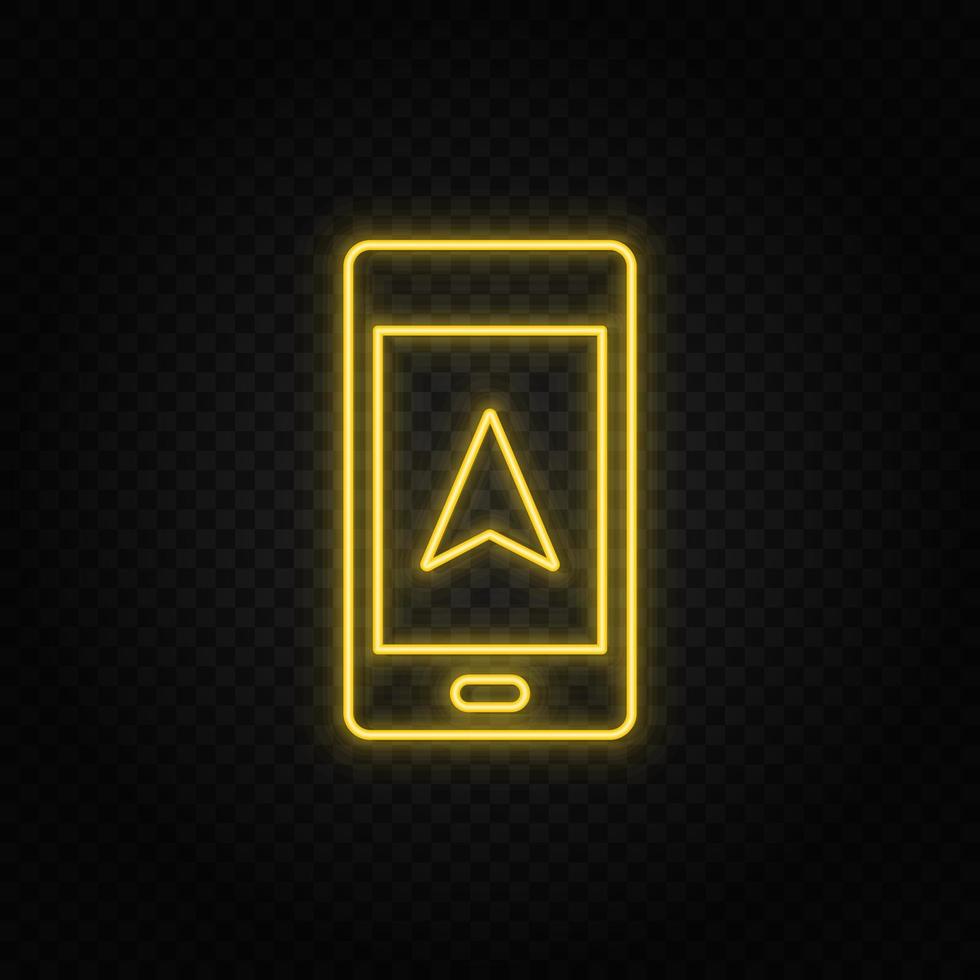 Yellow neon icon phone, cursor. Dark background vector