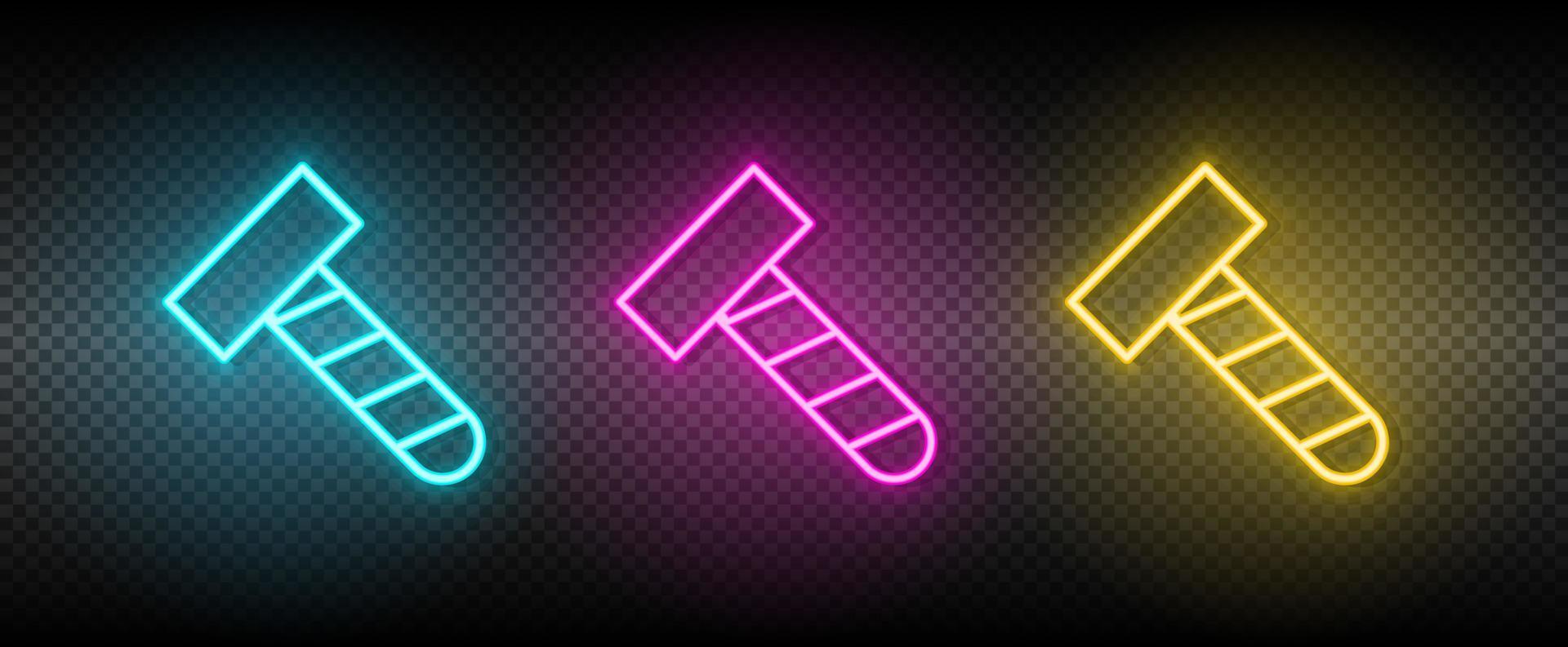 bolt, make vector icon yellow, pink, blue neon set. Tools vector icon on dark transparency background