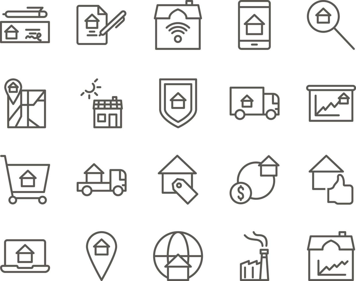 growth, market, price, real estate set vector icons. Real estate icon set. Simple Set of Real Estate Related Vector Line Icons. Contains such Icons as Map, Plan, Bedrooms, Area, Bell and more. Editabl