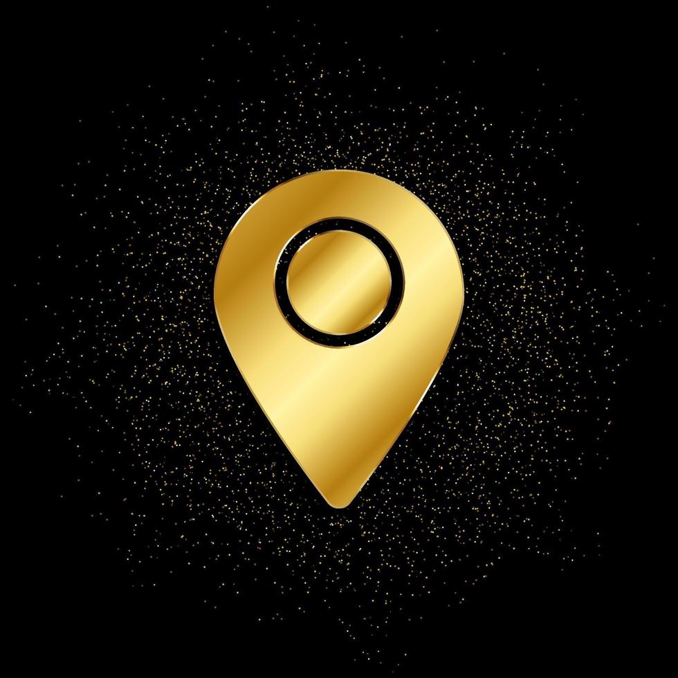Location, pin gold, icon. Vector illustration of golden particle on gold vector background