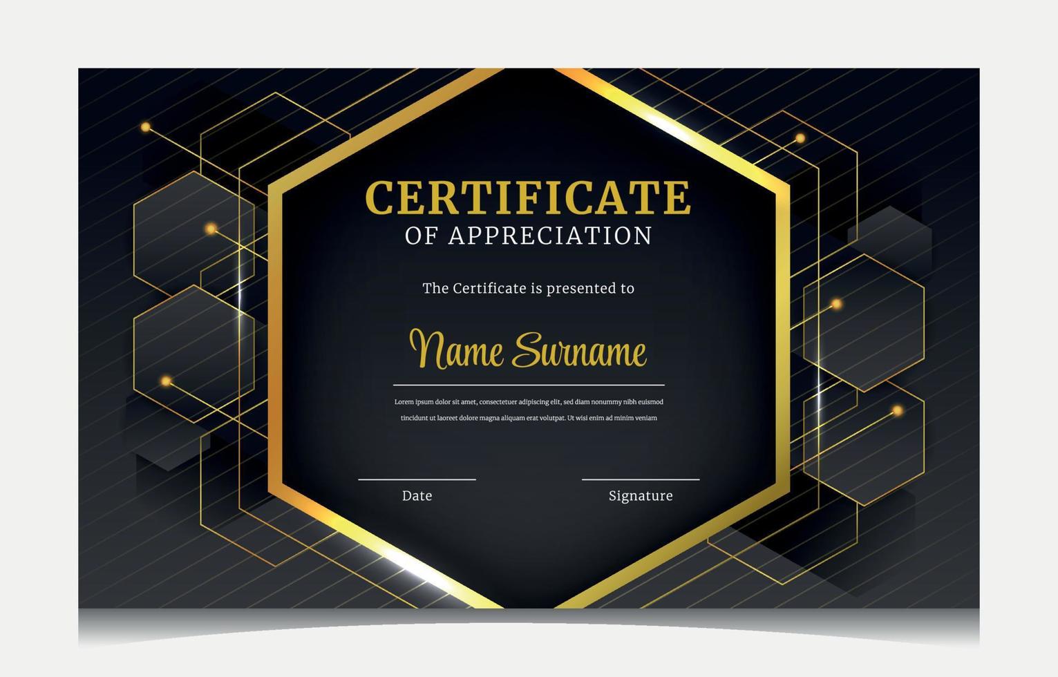 Black and Gold Creative Certificate of Appreciation vector