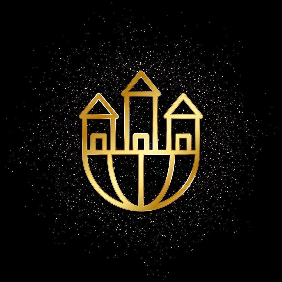 edificio, compañía, global oro icono. vector ilustración de dorado partícula antecedentes. real inmuebles concepto vector ilustración .