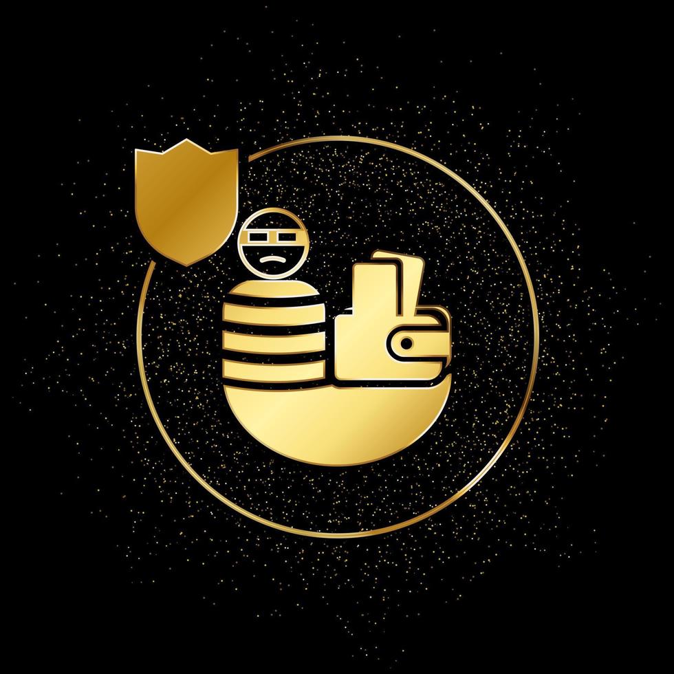 negocio, dinero, seguro, robo oro icono. vector ilustración de dorado partícula antecedentes. oro vector icono