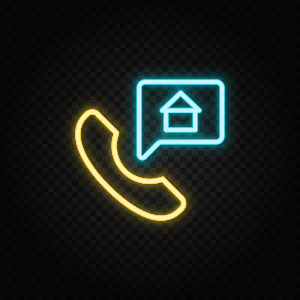 Real estate vector agency, call center, home. Illustration neon blue, yellow, red icon set