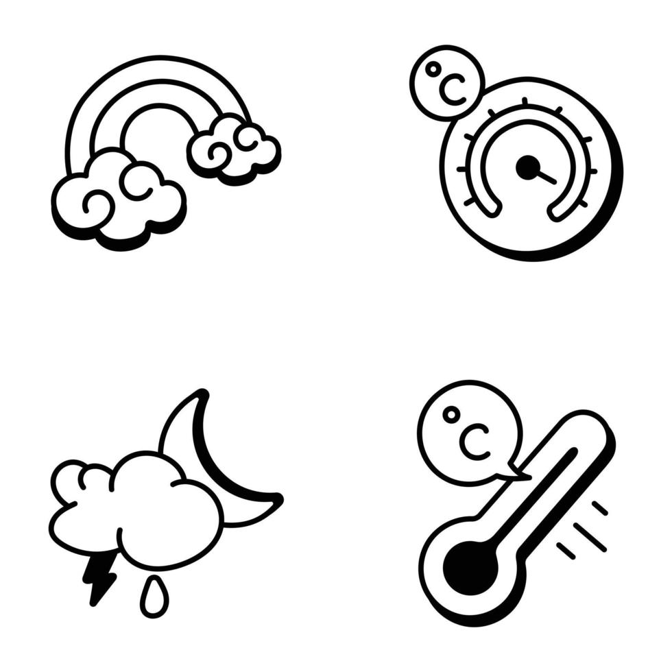 Bundle of Sketchy Weather and Forecast Tools Icons vector