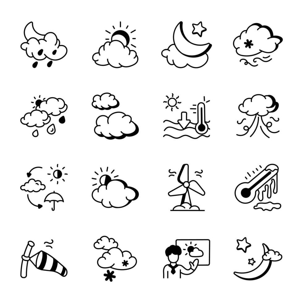 Collection of Sketchy Weather Forecast Icons vector