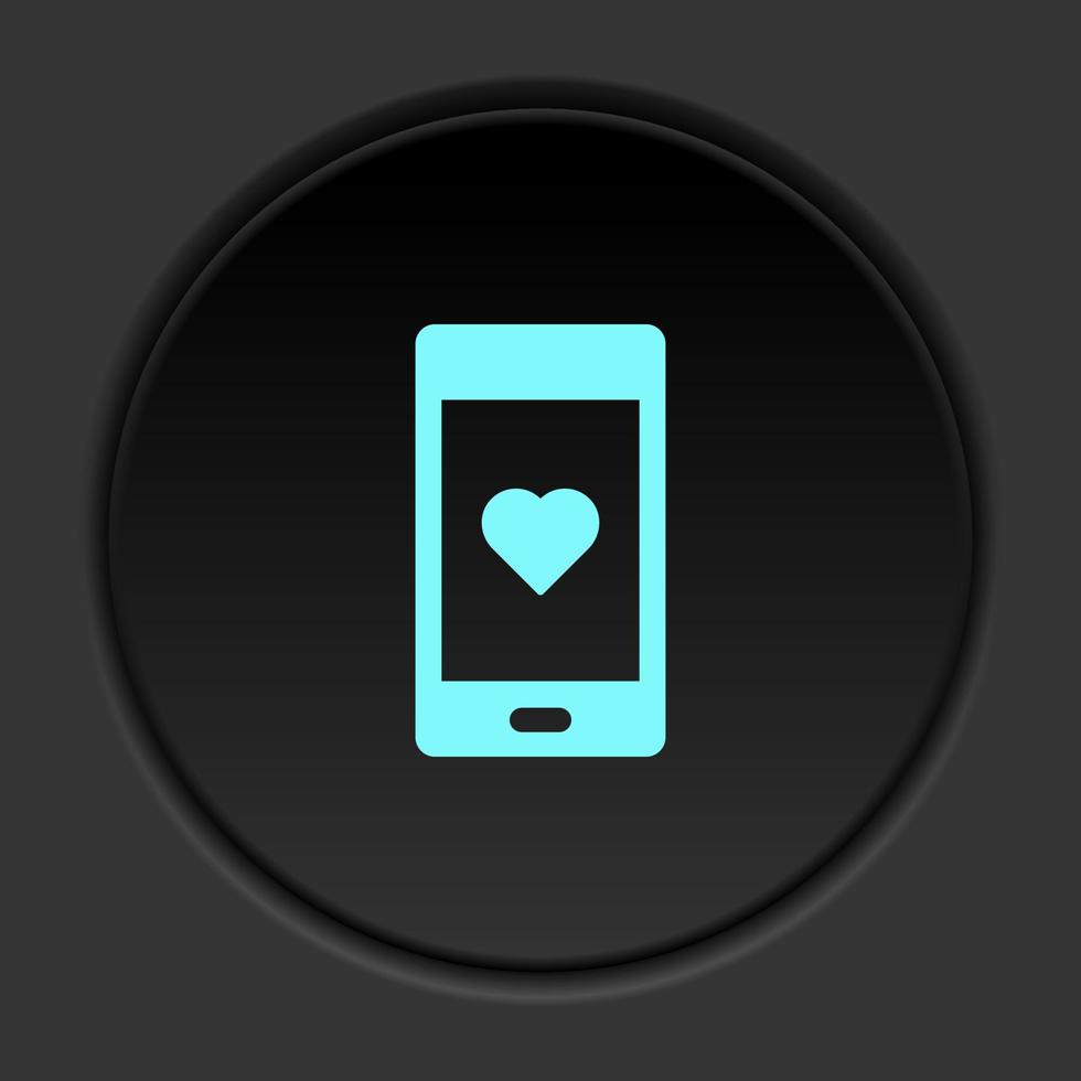 Dark button icon phone love. Button banner round badge interface for application illustration on darken background vector