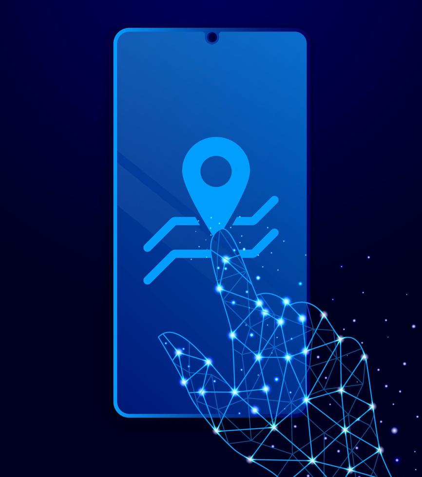 location, navigation touch phone. Polygon style touch phone vector illustration