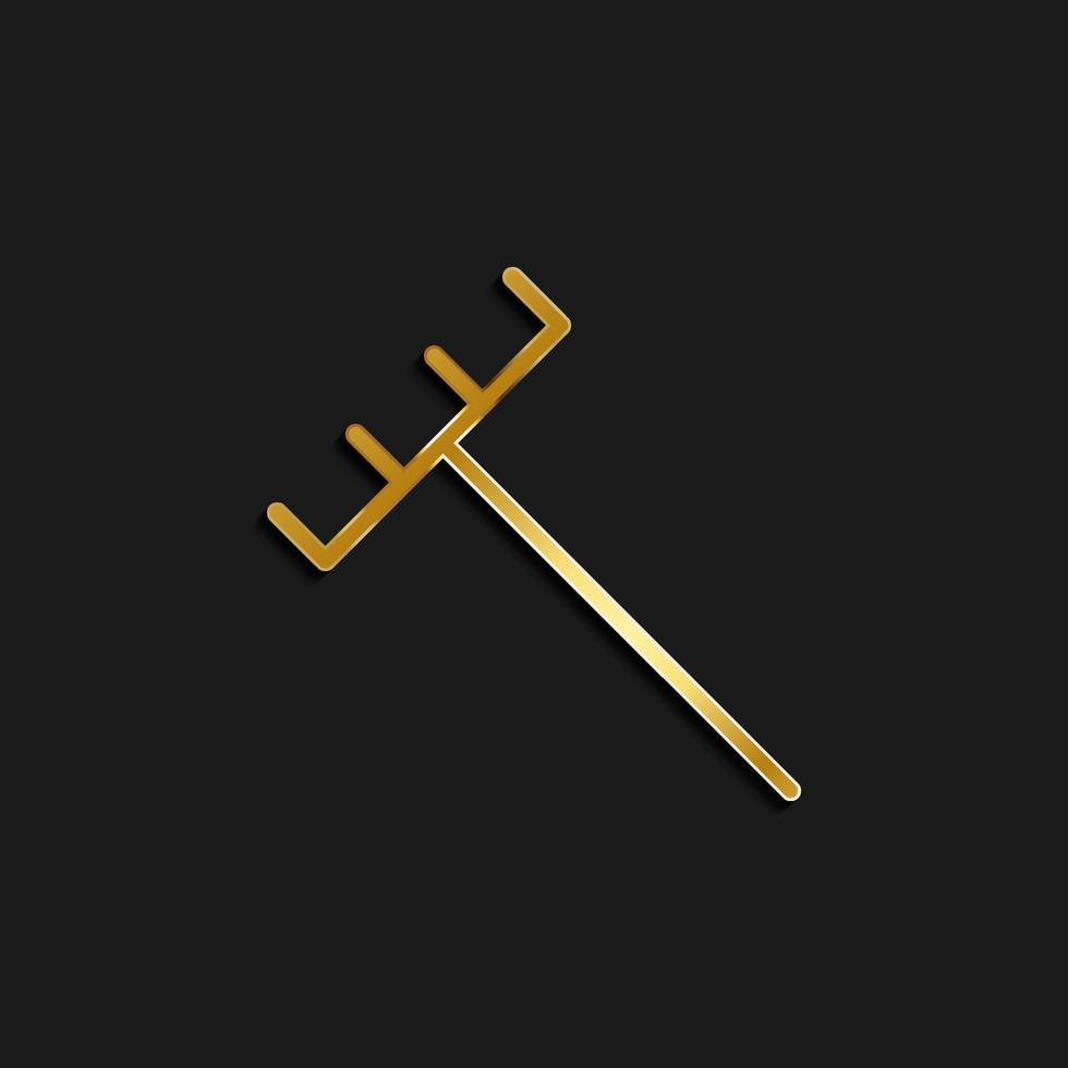 garden, rake gold icon. Vector illustration of golden dark background .