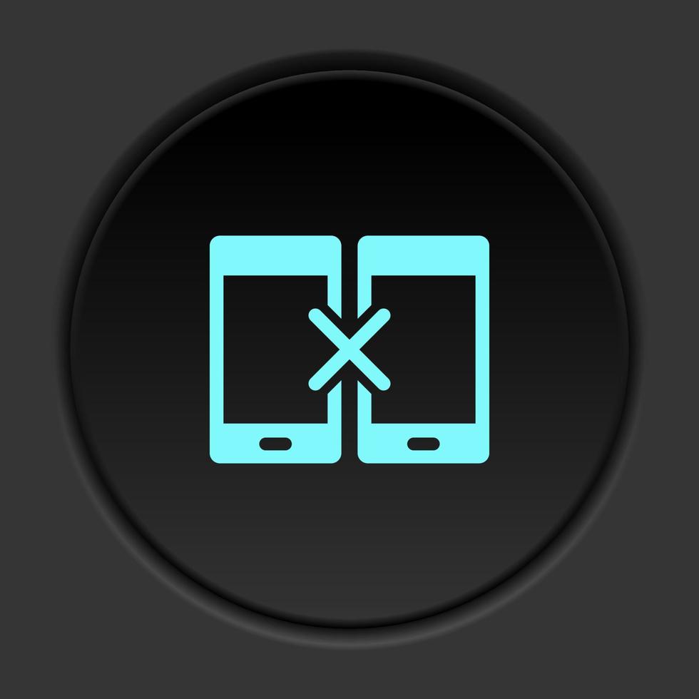 Dark button icon phone sync remove. Button banner round badge interface for application illustration on darken background vector