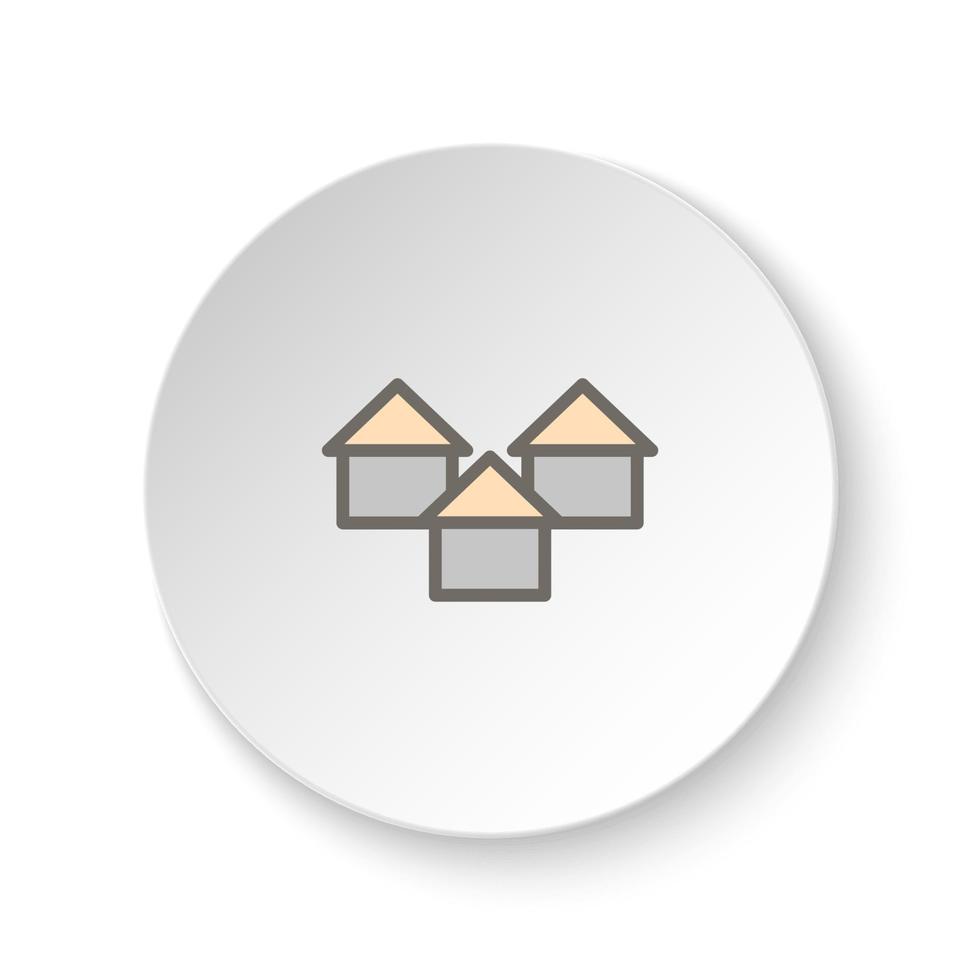 Round button for web icon, apartment, buildings. Button banner round, badge interface for application illustration on white background vector