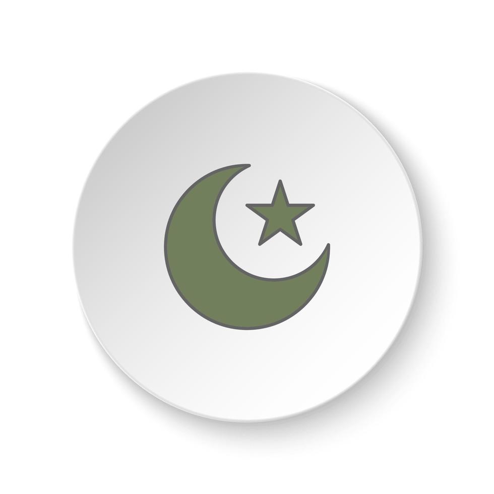 redondo botón para web icono, islam, luna, estrella símbolo. botón bandera redondo, Insignia interfaz para solicitud ilustración en blanco antecedentes vector