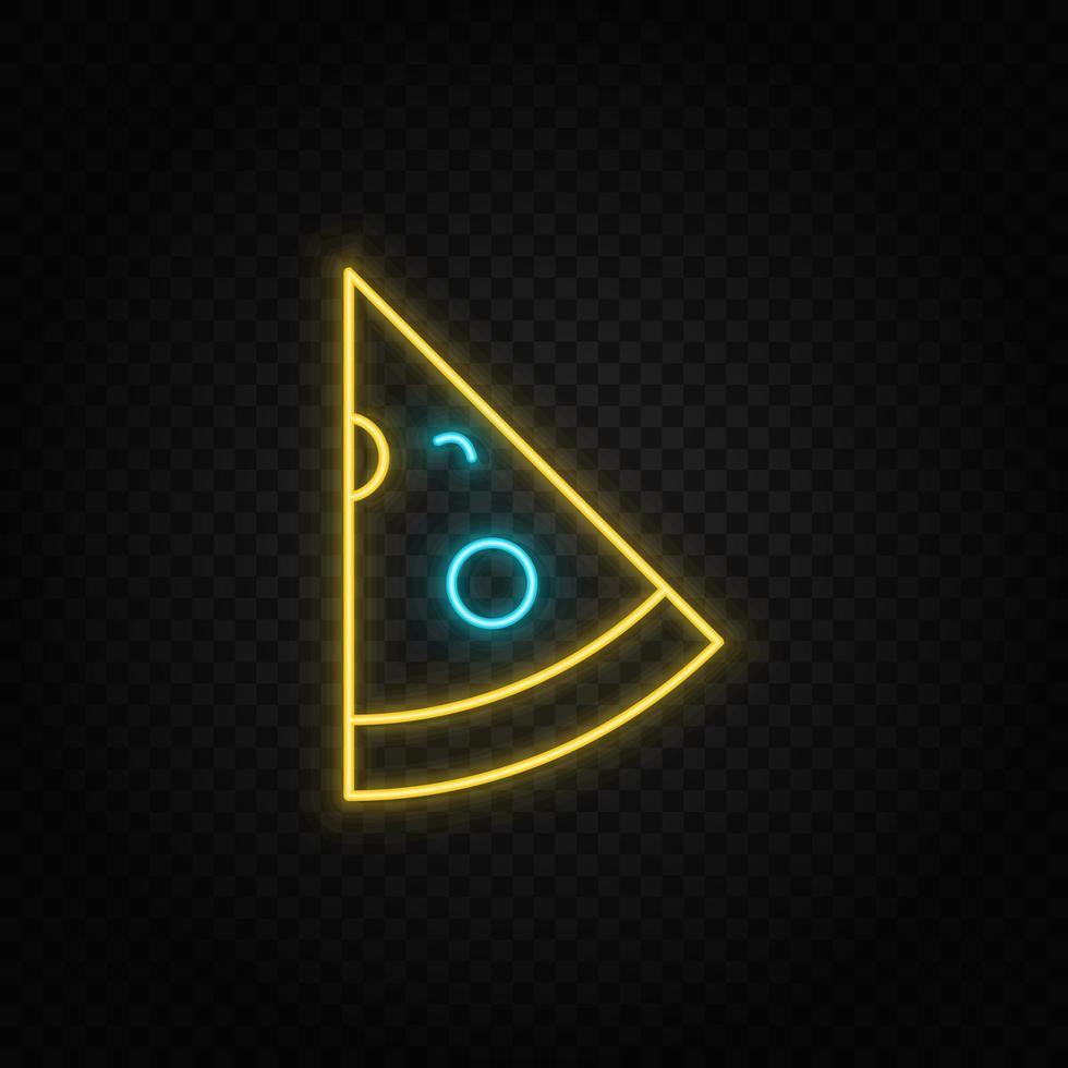 pizza neon icon. Blue and yellow neon vector icon. Transparent background