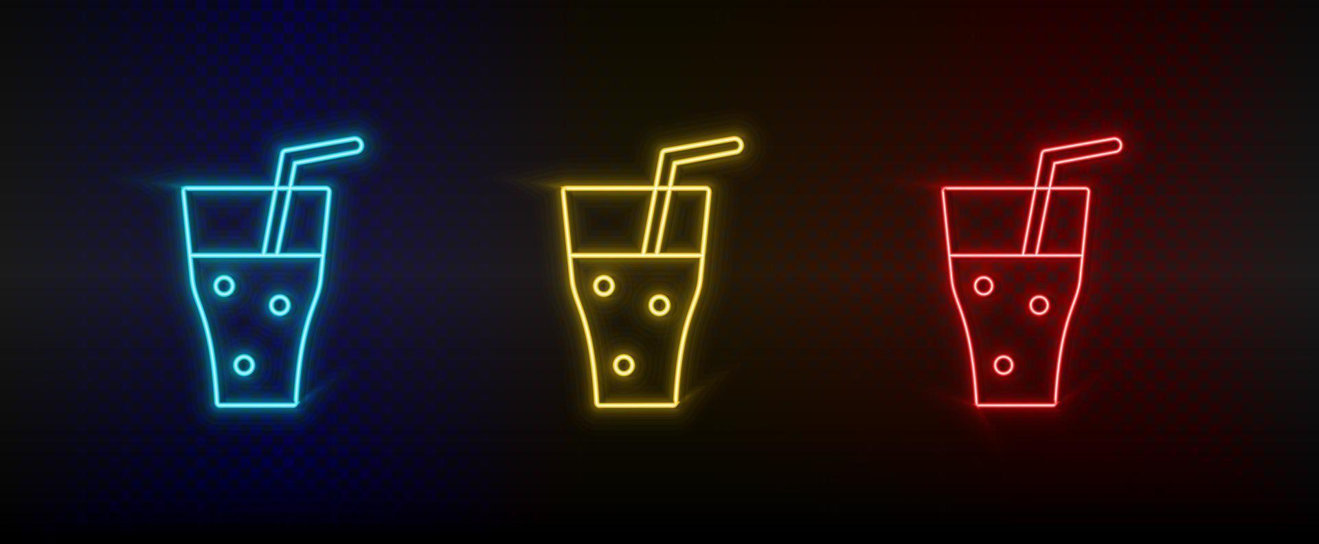 Neon icon set alcohol, cocktail, drink. Set of red, blue, yellow neon vector icon on dark background