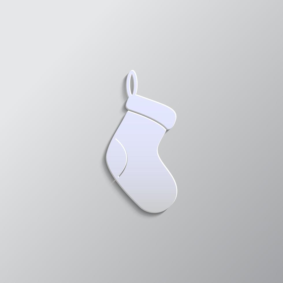 Vector Single white Silhouette Icon - Christmas Sock. Vector icon. Paper style vector icon on white background