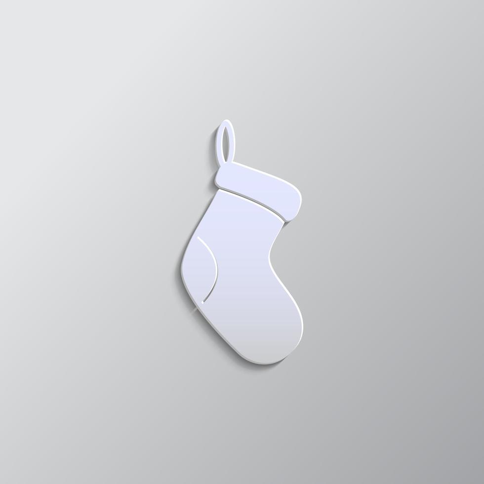 vector soltero blanco silueta icono - Navidad calcetín. vector icono. papel estilo vector icono en blanco antecedentes