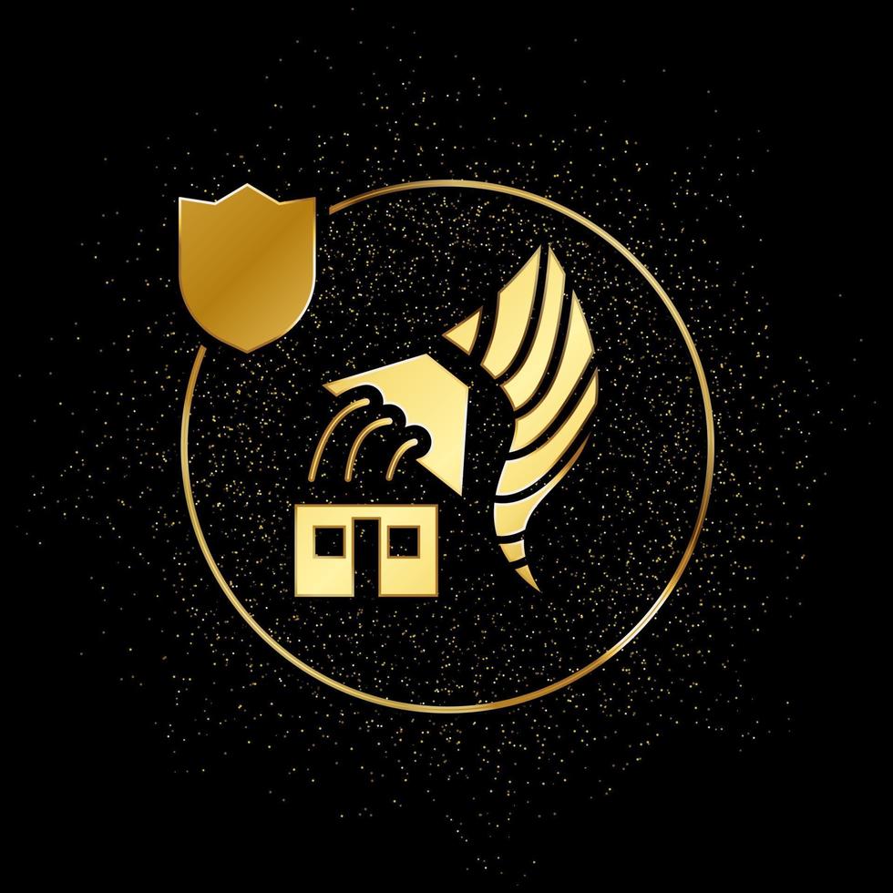 hogar, seguro, natural, calamidad oro icono. vector ilustración de dorado partícula antecedentes. oro vector icono