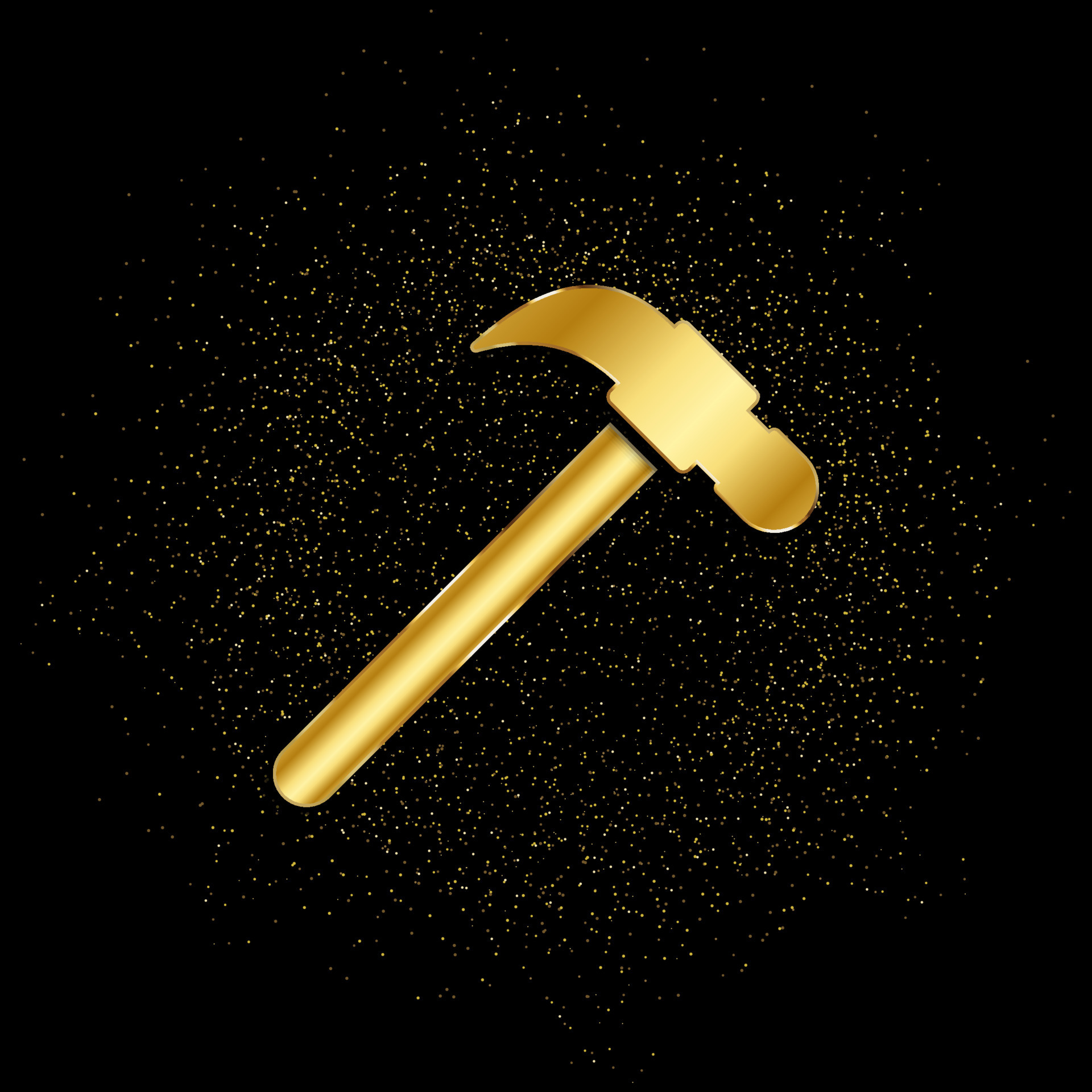 Hammer gold, icon. Vector illustration of golden particle on gold