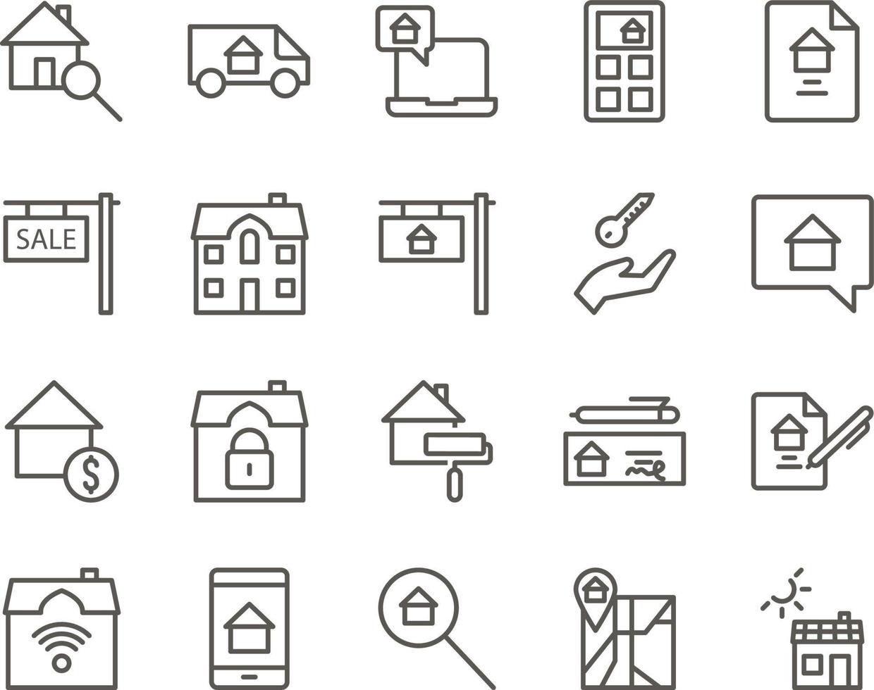 ecology, house, panel, solar set vector icons. Real estate icon set. Simple Set of Real Estate Related Vector Line Icons. Contains such Icons as Map, Plan, Bedrooms on white background