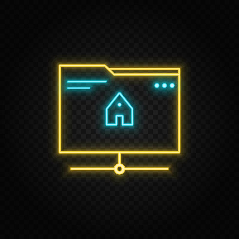 folder, home, site neon vector icon. Blue and yellow neon vector icon. Vector transparent background