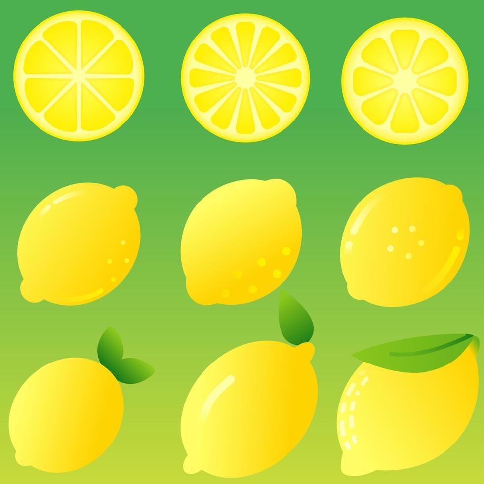 limones icono colocar. vector ilustración de limón para Fruta y comida diseño. gráfico recurso de limón para vegetariano, saludable, dieta, nutrición, vegano y tropical. Fresco Fruta para sano estilo de vida