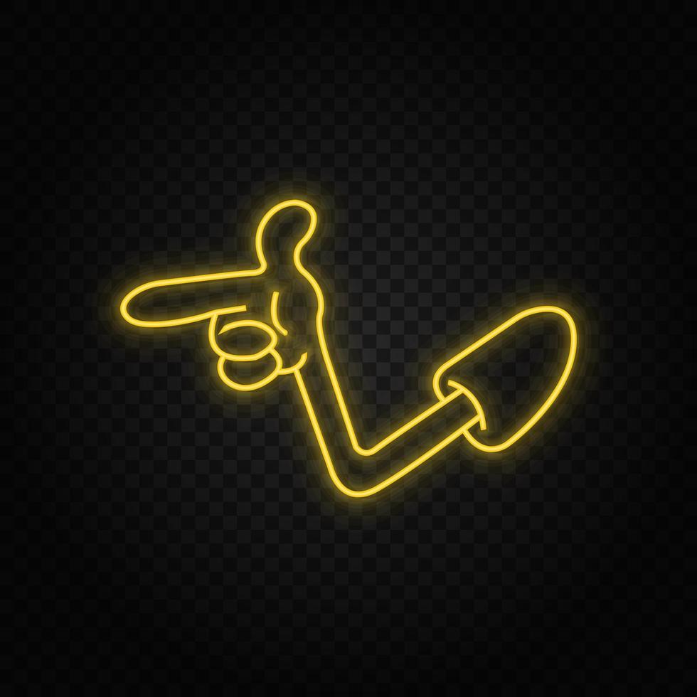 Finger, snap, cartoon neon icon. Yellow neon vector icon. Vector transparent background