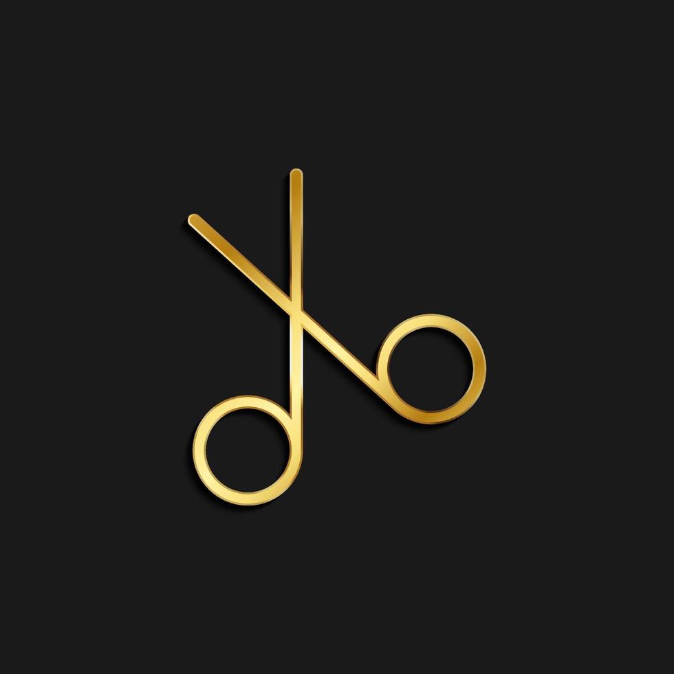 scissors gold icon. Vector illustration of golden dark background .