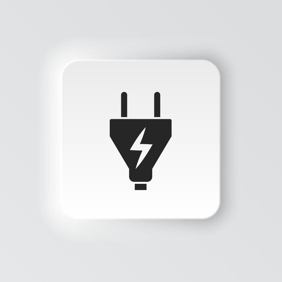 Rectangle button icon Electrical plug. Button banner Rectangle badge interface for application illustration on neomorphic style on white background vector