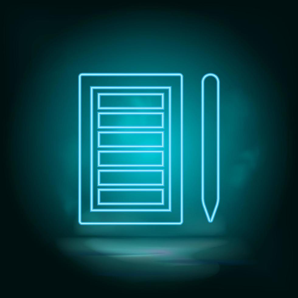 Paper list, pencil blue neon vector icon. Simple element illustration from map and navigation concept. Paper list, pencil blue neon vector icon. Real estate concept vector illustration.
