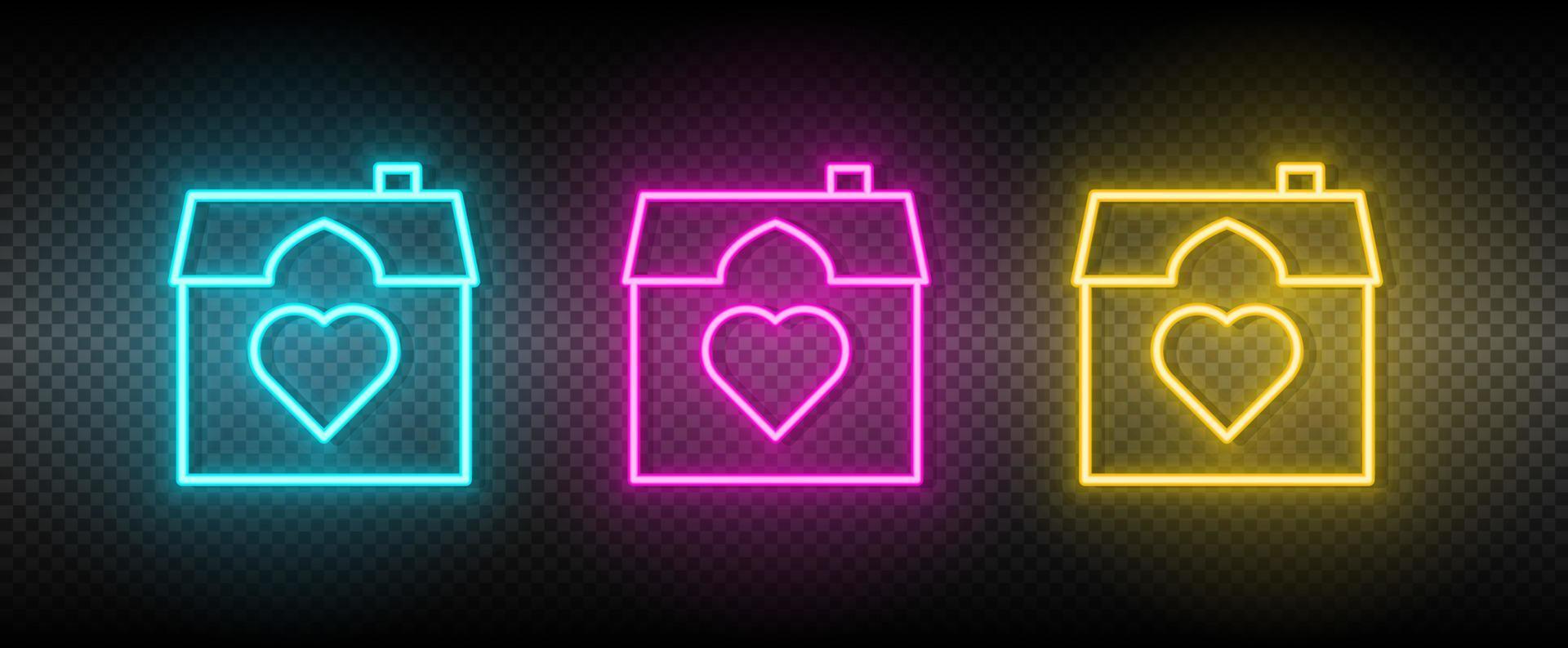 Real estate vector house, home, love. Illustration neon blue, yellow, red icon set