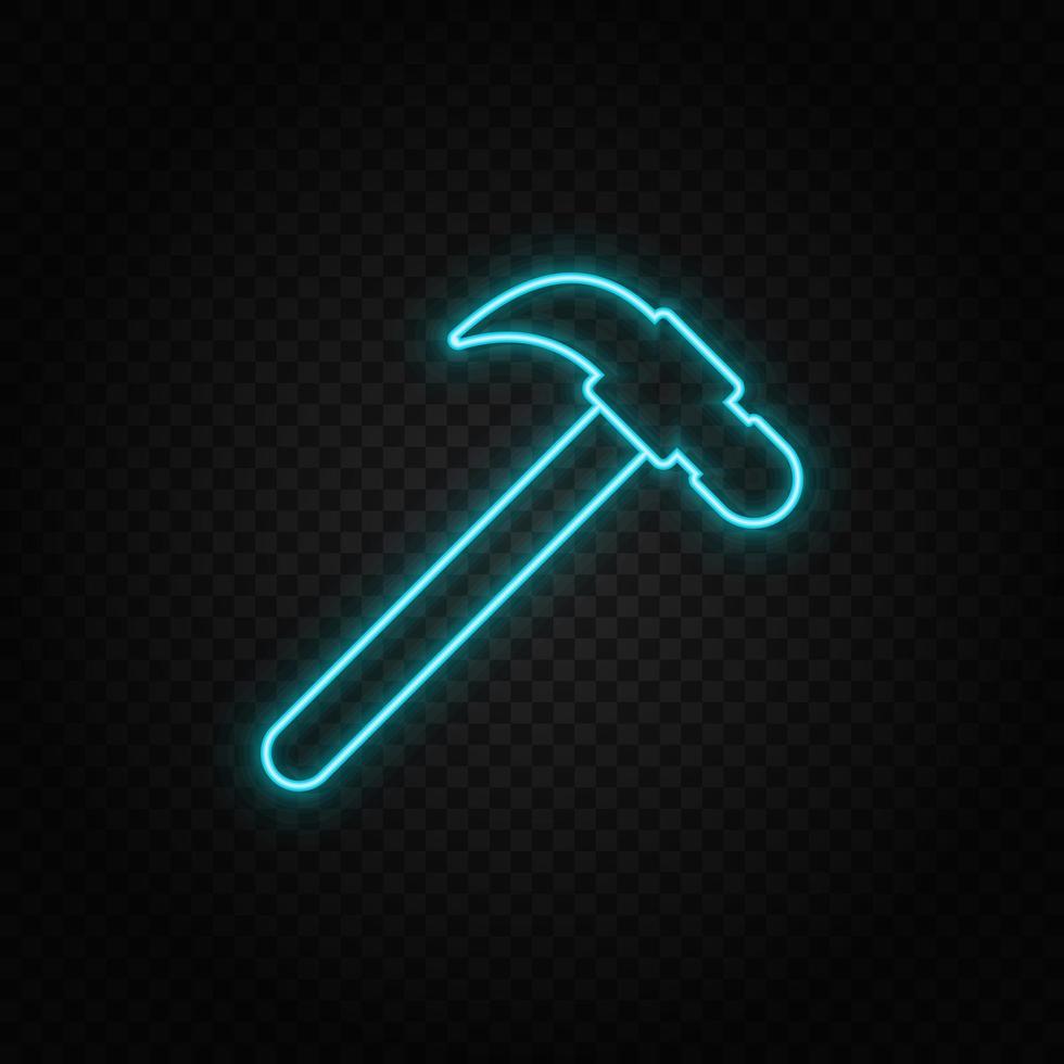 Hammer. Blue and yellow neon vector icon. Transparent background.