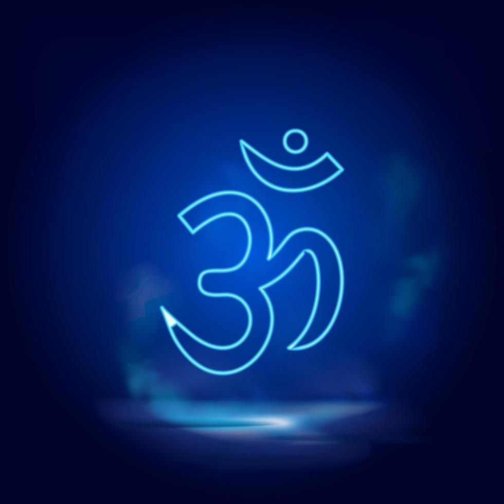 Om symbol neon icon. Blue smoke effect blue background vector